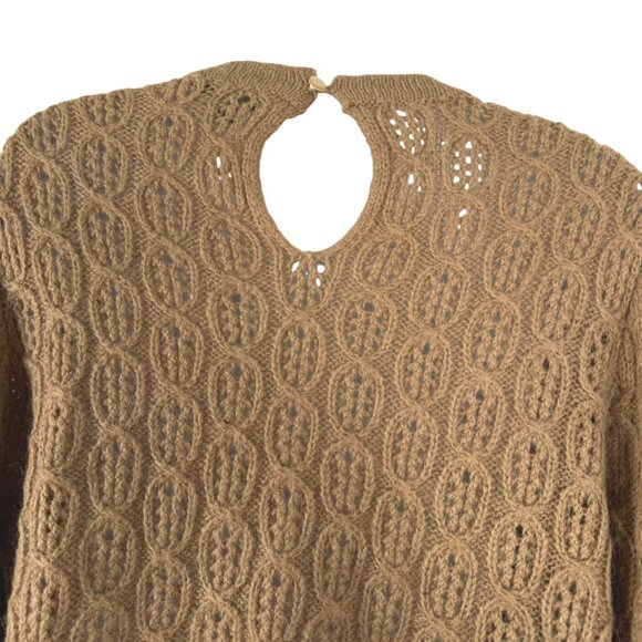 J. Crew Balloon Sleeve Cable Knit Sweater Large Alpaca Blend Tan FS-1431 - Picture 7 of 11